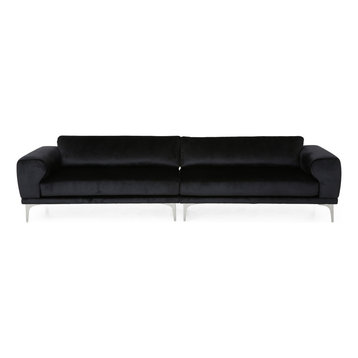 Crosby Modern Glam 4-Seater Velvet Sofa, Black/Silver