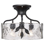 Golden Lighting - Golden Lighting Calla Semi-Flush in Natural Black with Hammered Water Glass - Tastefully convey your love of nature with the beautiful Calla Collection. Decorative elements like Hammered Water Glass and plant-like metal details take center stage in the transitional design. The contemporary Natural Black finish is lightly textured. Hang these low-profile, damp-rated fixtures anywhere in your home.