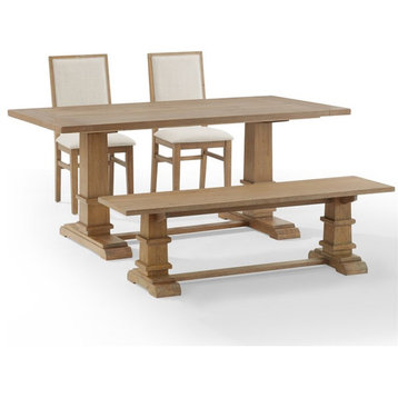 Crosley Joanna 4 Piece Wooden Farmhouse Dining Set in Rustic Brown and Creme