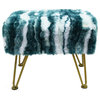 Soft Faux Fur Ottoman Fuzzy Entryway Bench Seat, Deep Teal, 19"x13"x17"