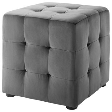 Modern Designer Lounge Accent Chair Ottoman, Velvet Fabric, Grey Gray