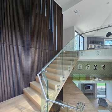 Project #129 | Modern White Oak Staircase with Slanted Risers