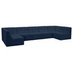 Meridian Furniture - Relax Velvet Upholstered 7-Piece U-Shaped Modular Sectional, Navy - Bolster a contemporary vibe in your living room with this Relax navy modular sectional. Soft navy velvet upholstery offers delicate comfort, making this sectional cozy for anyone who sits in it. Biscuit tufting gives this sectional texture and a modern style, adding extra comfort and elegance to your living space. It's modular design allows you to create infinite configurations, making it a versatile piece to add to your home. A latch underneath the sectional makes it easy to attach to other pieces.