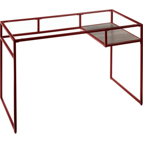 ACME Yasin Glass Rectangle Top 1-Shelf Writing Desk in Red and Clear