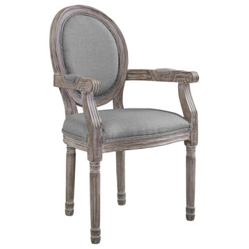 Emanate Vintage French Upholstered Fabric Dining Armchair, Light Gray