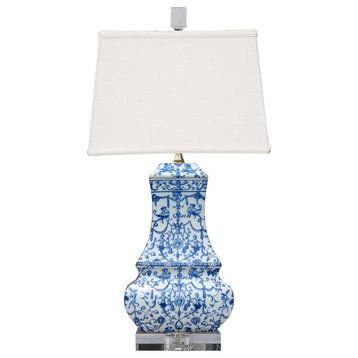 Blue and White  Vase Table Lamp With Crystal Base