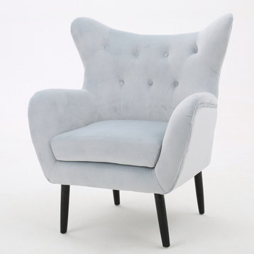GDF Studio Kotop Contemporary New Velvet Wingback Arm Chair, Light Gray