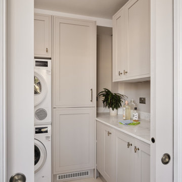 Elegant Grey Shaker kitchen with island in Aldersbrook, East London