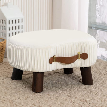 Modern Small Curved Foot Stool with Handle, White
