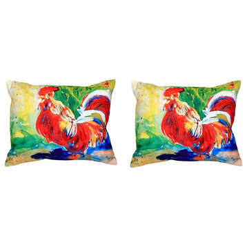 Pair of Betsy Drake Red Rooster No Cord Pillows 16 Inch X 20 Inch