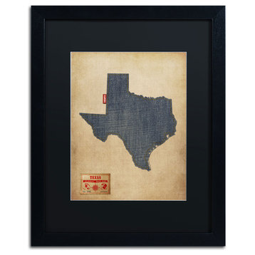 'Texas Map Denim Jeans Style' Matted Framed Canvas Art by Michael Tompsett