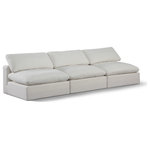 Meridian Furniture - Comfy Upholstered Modular Sofa, Cream, 3-Piece: 3 Armless Chair, Linen Textured Fabric - Give your space a whole new look with this cream Comfy linen textured fabric sofa. This handsome sofa fits nicely with other items in the Comfy collection and is a versatile seating option designed for adaptability, comfort and style. Wrapped in rich cream durable linen textured fabric upholstery, this sofa offers a plush embrace of overstuffed down feather cushions, carefully crafted to deliver the highest level of comfort. The perfect seat for creating an oasis for relaxation, this sofa has thick foam surrounding its frame for added support and coziness.