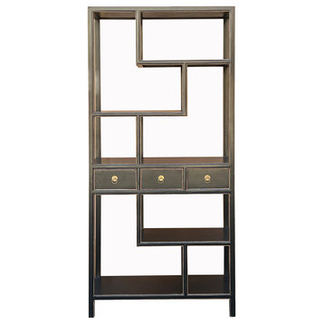 Oriental Black Lacquer Two Sided Display Curio Cabinet Room Divider Hcs7390
