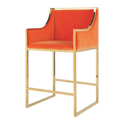 Worlds Away Hazel Counter stool, Brass & Orange Velvet - Bar Stools And Counter Stools