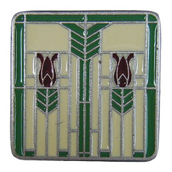 Inviting Home Inc. - Prairie Tulip Knob, Antique-Style Pewter With Spring Green-Berry-Cream Enamel - Cabinet And Drawer Knobs