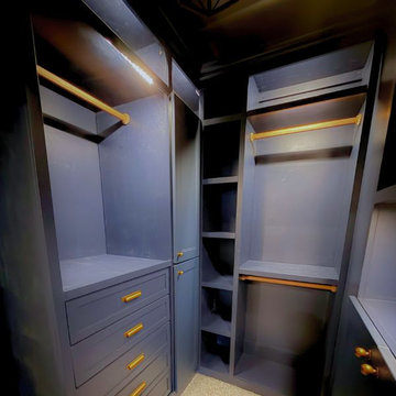Moody Blues: Custom Closet With Hidden Storage & Sliding Shoe Cabinet