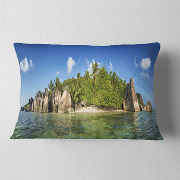 Anse Lazio Beach Seychelles Panorama Seashore Throw Pillow, 12"x20"