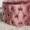 GDF Studio Zuma Modern Glam Tufted Velvet Round Ottoman, Blush