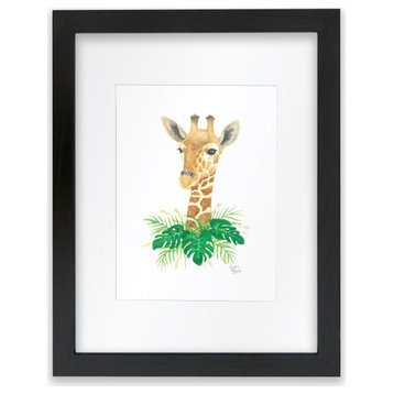 "Safari Littles" Giraffe Individual Framed Print, With Mat, Black, 16"x20"