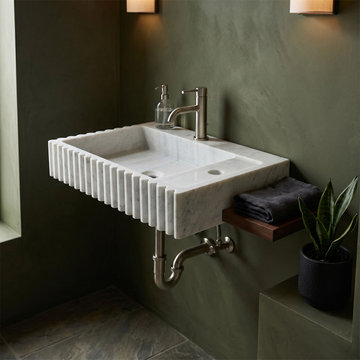 Carrara White Marble Fluted Wall-Mount Sink - 20"x12"x4" - Honed