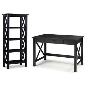 Home Square 2-Piece Set with Four Shelf Bookcase and Laptop Desk in Black