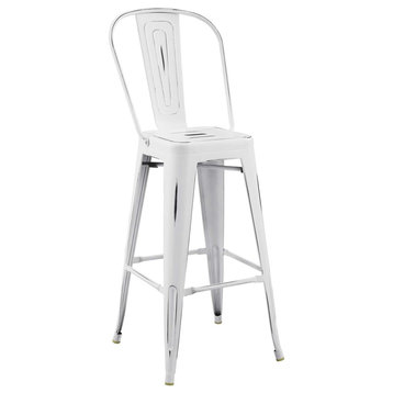 Industrial Country Farm Bar Dining Bar Stool, Metal Steel, White