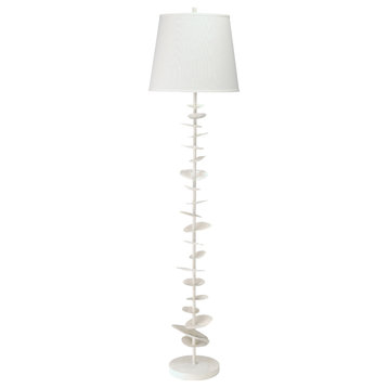 Petals Floor Lamp, White Gesso With Cone Shade, Off White Linen