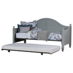 Hillsdale Furniture - Hillsdale Augusta Wood Daybed With Suspension Deck and Metal Roll Out Trundle - The Hillsdale Furniture Augusta wooden twin daybed features a gray finish with classic round finials and feet. Offering ample hospitality in a compact package the Augusta Daybed is perfect for small spaces and extra seating or overnight guests. Includes suspension deck. Includes suspension deck and roll-out trundle for extra sleeping space or storage. Accommodates two twin mattresses. Mattresses not included. Assembly required.