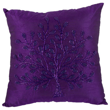 Poly Silk Beaded Pillow 18x18" Purple