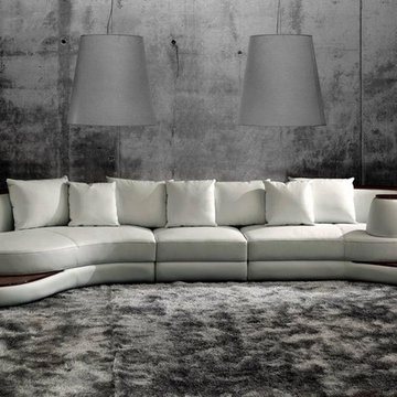 Rounded Corner Leather Sectional Sofas in Italian Style