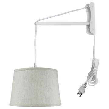 MAST Plug-In Wall Mount Pendant, 1 Light White Cord/Arm, Textured Shallow Drum S