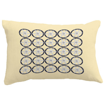 Nautical Geo Square Geometric Print Pillow With Linen Texture, Yellow, 14"x20"