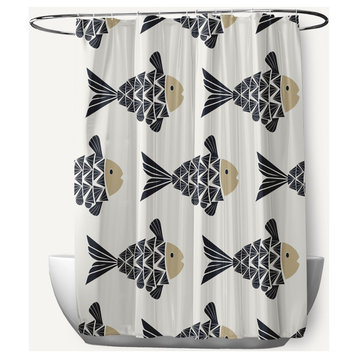 Fish Tales Taupe 70" w x 73" h Shower Curtain