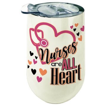 Nurses Are All Heart Stainless Wine Tumbler Insulated With Lid 14 Ounces