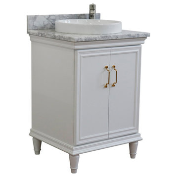25" Single Vanity, White Finish With White Carrara And Round Sink