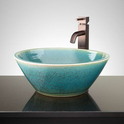 GORDON HAND-GLAZED VESSEL SINK - MOTTLED TEAL - Bathroom Sinks