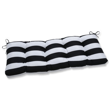 Cabana Stripe Black 48x18" Outdoor Tufted Bench/Swing Cushion