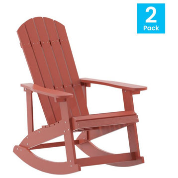 Savannah All-Weather Poly Resin Wood Adirondack Rocking Chair- Set of 2, Red