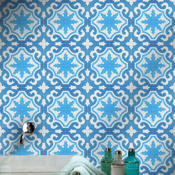 Moroccan Mosaic and Tile House - 8"x8" Tanger Handmade Cement Tile, Blue/Light Blue, Set of 12 - Wall And Floor Tile