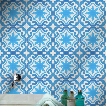 8"x8" Tanger Handmade Cement Tile, Blue/Light Blue, Set of 12