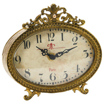 Distressed Pewter Mantel Clock, Gold Finish