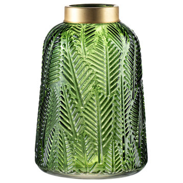 Green Fern Leaf Glass Vase D7x9.5"