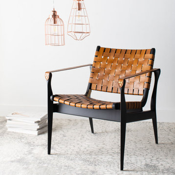 Safavieh Couture Dilan Leather Safari Chair, Black/Brown
