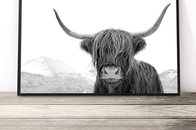 Highland Cow Art Print (Black and White)