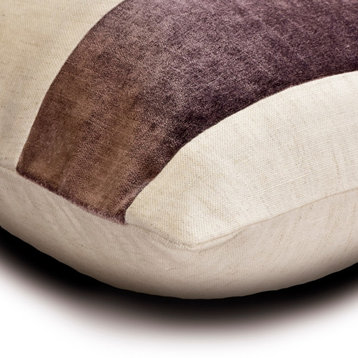 Purple Velvet & Linen 12"x26" Lumbar Pillow Cover Patchwork, Swathe Wine