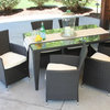 7pc Outdoor Black Wicker Patio Rectangle Dining Set w/Cushions