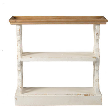 Gewnee Distressed White and Natural Wood Shelf Tray