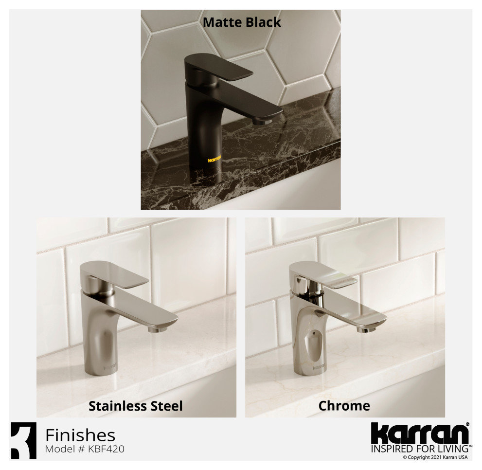 Karran KBF420 1-Hole 1-Handle Basin Faucet With Pop-up Drain, Stainless Steel