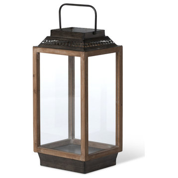 Medium Rustic Outdoor Fir Wood and Galvanized Metal Cabin Lantern