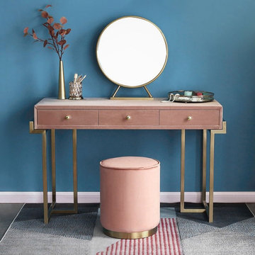 $679.99 Gold Makeup Vanity with Drawers Pink Velvet Upholstered Makeup Vanity Ta